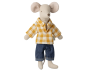 Preview: Maileg Papa Maus mit gelb kariertem Hemd und Jeans