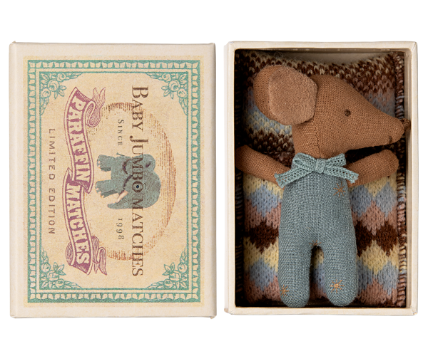 Maileg sleepy/wakey Baby Maus Bub in Streichholzschachtel