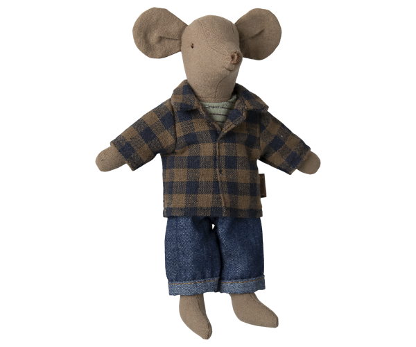 Maileg Papa Maus mit kariertem Hemd und Jeans