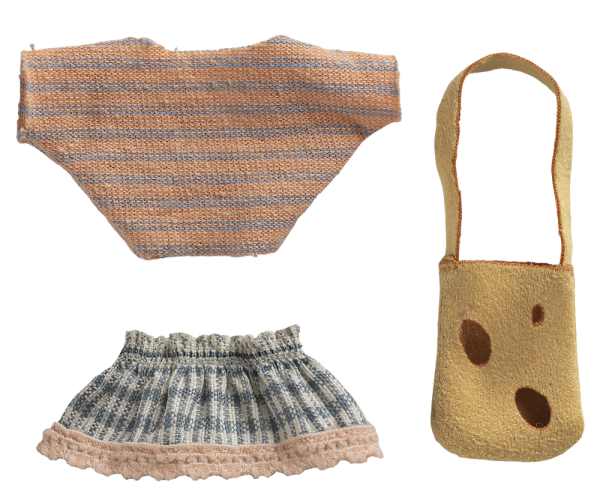 Rock, Shirt und Tasche für Maileg kleine Schwester Maus